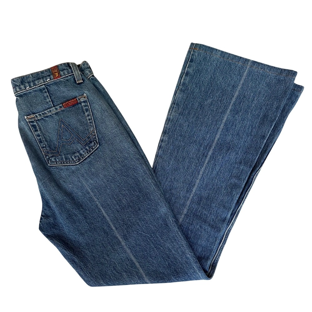 7 For All Mankind A-Pocket Flare Jeans Medium Wash High Rise Bell Bottoms Sz 26